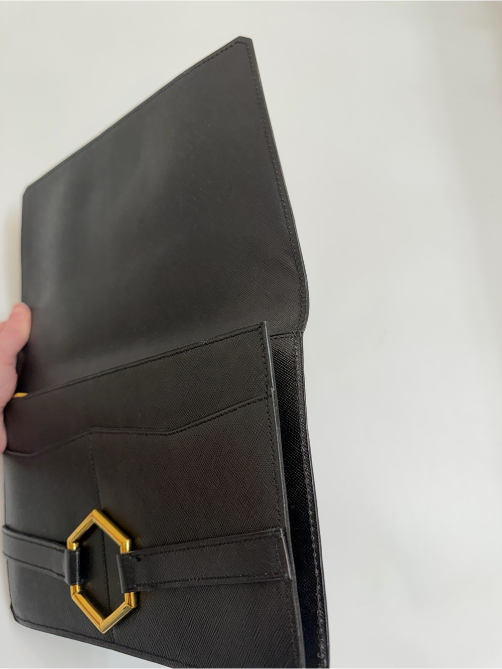 Vintage Christian Dior Black Leather Hexagon Buckle Clutch Wallet Pairs - Picture 15 of 16